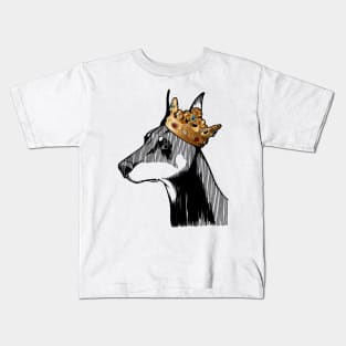 Doberman Pinscher Dog King Queen Wearing Crown Kids T-Shirt